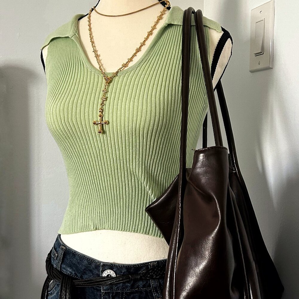 Green Ribbed Top